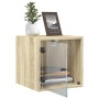 Mesitas noche con puertas vidrio 2 uds roble Sonoma 35x37x35 cm