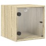Mesitas noche con puertas vidrio 2 uds roble Sonoma 35x37x35 cm