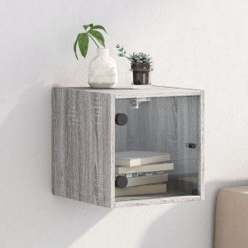 Mesita de noche con puerta de vidrio gris Sonoma 35x37x35 cm en Mesitas de noche | Comprar online en Foro24