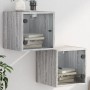 Mesitas noche con puertas vidrio 2 uds gris Sonoma 35x37x35 cm
