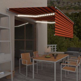 Toldo retráctil manual con persiana y LED naranja y marrón 4x3m Toldo retráctil manual con persiana y LED naranja y marrón 4x3m