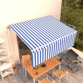 Toldo automático retráctil con persiana azul y blanco 4x3 m