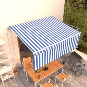 Toldo automático retráctil con persiana azul y blanco 4x3 m Toldo automático retráctil con persiana azul y blanco 4x3 m