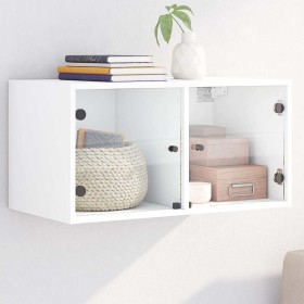 Mueble de pared con puertas de vidrio blanco 68,5x37x35 cm Mueble de pared con puertas de vidrio blanco 68,5x37x35 cm