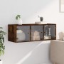 Mueble de pared puertas de vidrio roble ahumado 102x37x35 cm