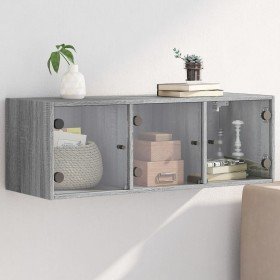 Mueble de pared puertas de vidrio gris Sonoma 102x37x35 cm en Taquillas y armarios de almacenamiento | Comprar online en Foro24