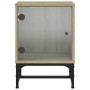 Mesitas noche con puertas vidrio 2 uds roble Sonoma 35x37x50 cm