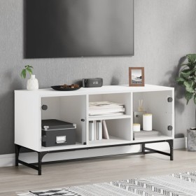 Mueble de TV con puertas de vidrio blanco 102x37x50 cm Mueble de TV con puertas de vidrio blanco 102x37x50 cm