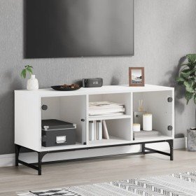 Mueble de TV con puertas de vidrio blanco 102x37x50 cm Mueble de TV con puertas de vidrio blanco 102x37x50 cm