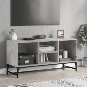 Mueble de TV con puertas de vidrio gris hormigón 102x37x50 cm en Muebles TV | Comprar online en Foro24