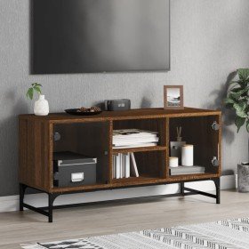 Mueble de TV con puertas de vidrio marrón roble 102x37x50 cm en Muebles TV | Comprar online en Foro24