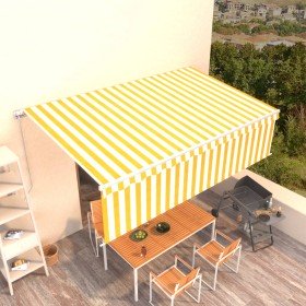 Toldo retráctil manual con persiana amarillo y blanco 5x3 m Toldo retráctil manual con persiana amarillo y blanco 5x3 m
