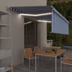 Toldo retráctil manual con persiana y LED azul y blanco 5x3 m Toldo retráctil manual con persiana y LED azul y blanco 5x3 m