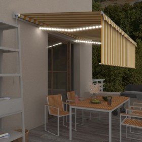 Toldo retráctil manual persiana y LED amarillo y blanco 5x3 m Toldo retráctil manual persiana y LED amarillo y blanco 5x3 m