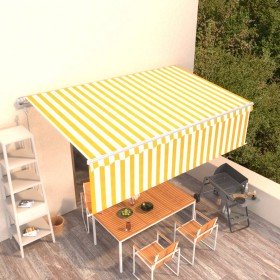 Toldo automático retráctil con persiana amarillo y blanco 5x3 m Toldo automático retráctil con persiana amarillo y blanco 5x3 m