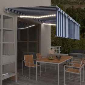 Toldo automático persiana LED sensor viento azul blanco 5x3 m Toldo automático persiana LED sensor viento azul blanco 5x3 m