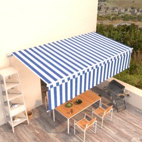 Toldo retráctil manual con persiana azul y blanco 6x3 m Toldo retráctil manual con persiana azul y blanco 6x3 m