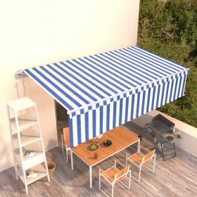 Toldo automático retráctil con persiana 6x3 m azul y blanco Toldo automático retráctil con persiana 6x3 m azul y blanco