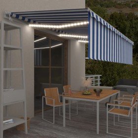 Toldo automático persiana LED sensor de viento azul blanco 6x3m Toldo automático persiana LED sensor de viento azul blanco 6x3m
