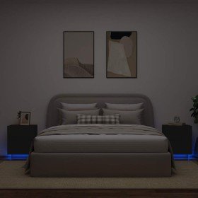Mesitas de noche con luces LED 2 uds madera ingeniería negra en Mesitas de noche | Comprar online en Foro24