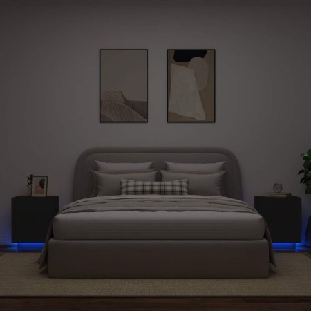Mesitas de noche con luces LED 2 uds madera ingeniería negra en Mesitas de noche | Comprar online en Foro24