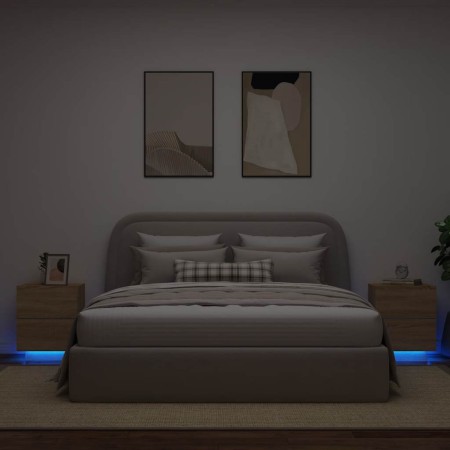 Mesitas de noche luces LED 2 uds madera ingeniería roble Sonoma en Mesitas de noche | Comprar online en Foro24