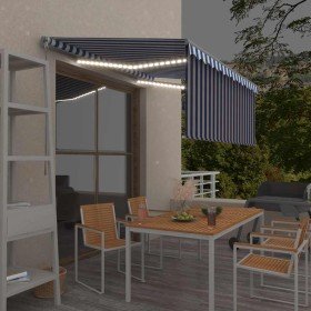 Toldo manual retráctil con persiana y LED azul y blanco 3x2,5 m Toldo manual retráctil con persiana y LED azul y blanco 3x2,5 m