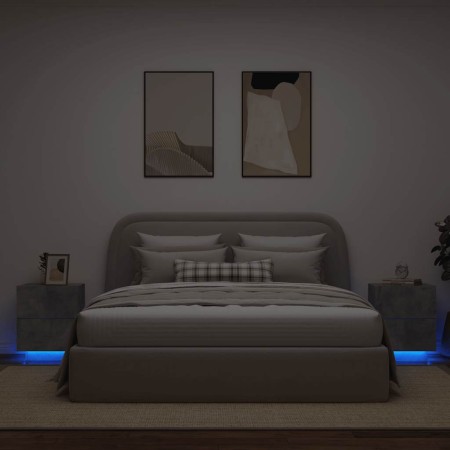 Mesita de noche luces LED 2 uds madera ingeniería gris hormigón en Mesitas de noche | Comprar online en Foro24