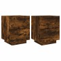 Mesita de noche luces LED 2 uds madera ingeniería roble ahumado