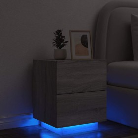 Mesita de noche con luces LED madera de ingeniería gris Sonoma Mesita de noche con luces LED madera de ingeniería gris Sonoma