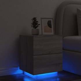 Mesita de noche con luces LED madera de ingeniería gris Sonoma