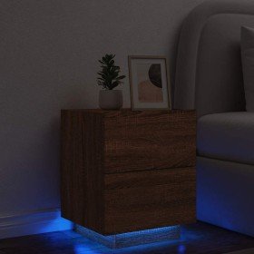 Mesita de noche con luces LED madera de ingeniería roble marrón Mesita de noche con luces LED madera de ingeniería roble marrón
