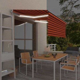 Toldo retráctil manual con persiana y LED naranja/marrón 3x2,5m Toldo retráctil manual con persiana y LED naranja/marrón 3x2,5m