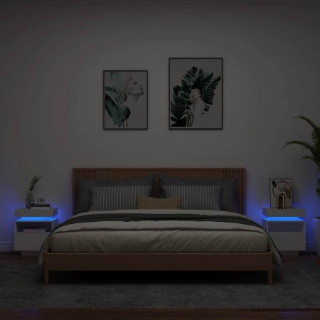 Mesitas de noche con luces LED 2 unidades blanco 40x39x48,5 cm