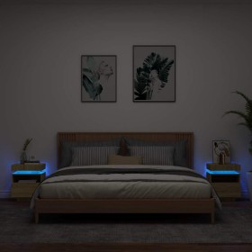 Mesitas de noche con luces LED 2 uds roble Sonoma 40x39x48,5 cm Mesitas de noche con luces LED 2 uds roble Sonoma 40x39x48,5 cm