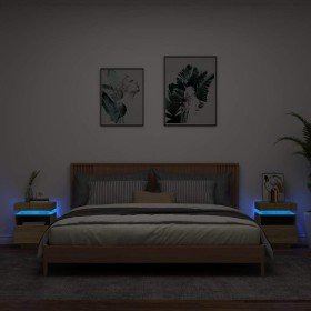 Mesitas de noche con luces LED 2 uds roble Sonoma 40x39x48,5 cm