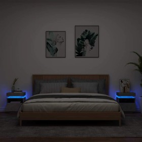 Mesitas de noche con luces LED 2 uds gris hormigón 40x39x48,5cm Mesitas de noche con luces LED 2 uds gris hormigón 40x39x48,5cm