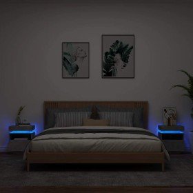 Mesitas de noche con luces LED 2 uds gris hormigón 40x39x48,5cm Mesitas de noche con luces LED 2 uds gris hormigón 40x39x48,5cm