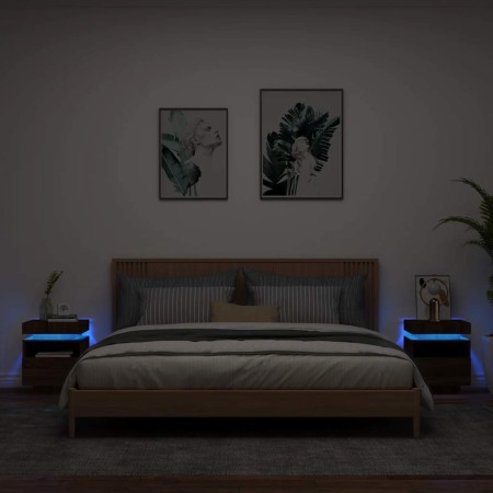 Mesitas de noche con luces LED 2 uds marrón roble 40x39x48,5cm en Mesitas de noche | Comprar online en Foro24