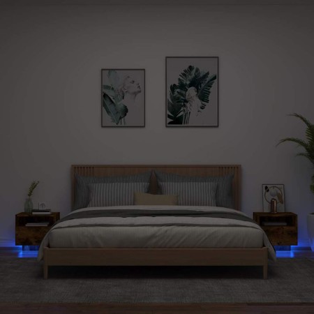 Mesitas de noche con luces LED 2 uds roble ahumado 40x39x37 cm
