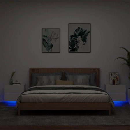 Mesitas de noche de pared con luces LED 2 unidades blanco