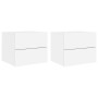Mesitas de noche de pared con luces LED 2 unidades blanco