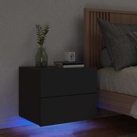 Mesita de noche de pared con luces LED negro