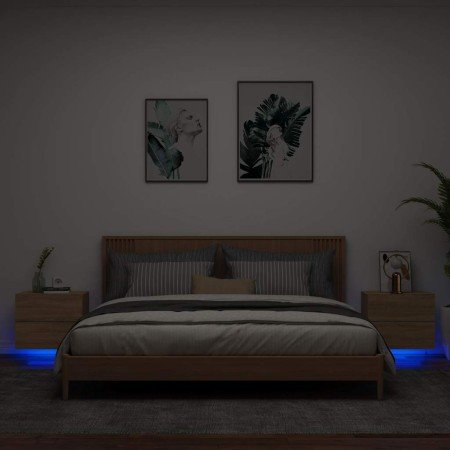 Mesitas de noche de pared con luces LED 2 unidades roble Sonoma en Mesitas de noche | Comprar online en Foro24