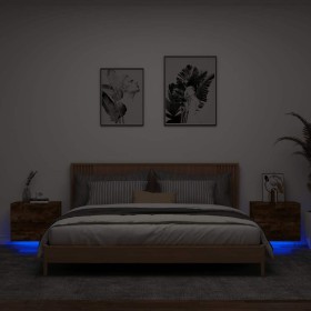 Mesitas de noche de pared con luces LED 2 uds roble ahumado Mesitas de noche de pared con luces LED 2 uds roble ahumado