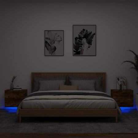 Mesitas de noche de pared con luces LED 2 uds roble ahumado en Mesitas de noche | Comprar online en Foro24