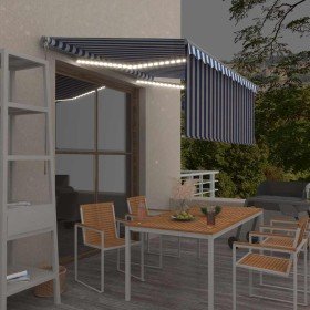 Toldo retráctil manual con persiana y LED azul y blanco 3x2,5 m Toldo retráctil manual con persiana y LED azul y blanco 3x2,5 m