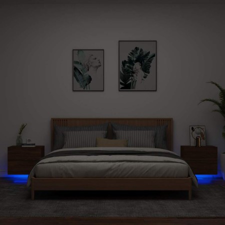 Mesitas de noche de pared con luces LED 2 unidades roble marrón en Mesitas de noche | Comprar online en Foro24