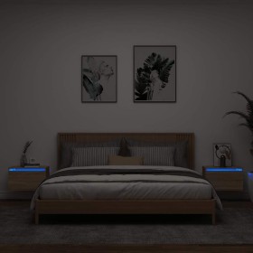 Mesitas de noche de pared con luces LED 2 unidades roble Sonoma Mesitas de noche de pared con luces LED 2 unidades roble Sonoma