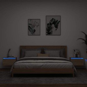 Mesitas de noche de pared con luces LED 2 unidades roble Sonoma en Mesitas de noche | Comprar online en Foro24